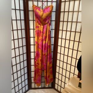 VICI Hot Floral, Side Slits, Bustier Front Cross Tie Back JumpSuit. Size S